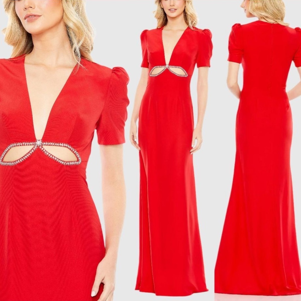 NWT $458‎ Mac Duggal Cutout Column Gown in Red #2630 size 0